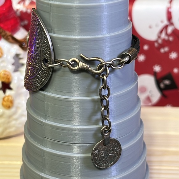 Ottoman Tibetan Turkish round coin silver bracelet. J hook clasp  6-7 inches - Picture 5 of 9